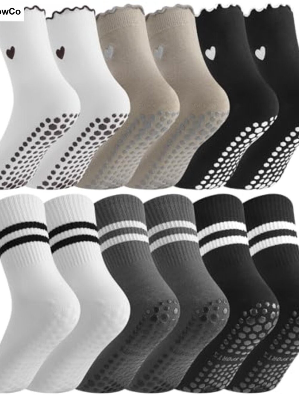 6 Pairs Non Slip Grip Socks for Women Pilates Yoga Anti Slip Socks